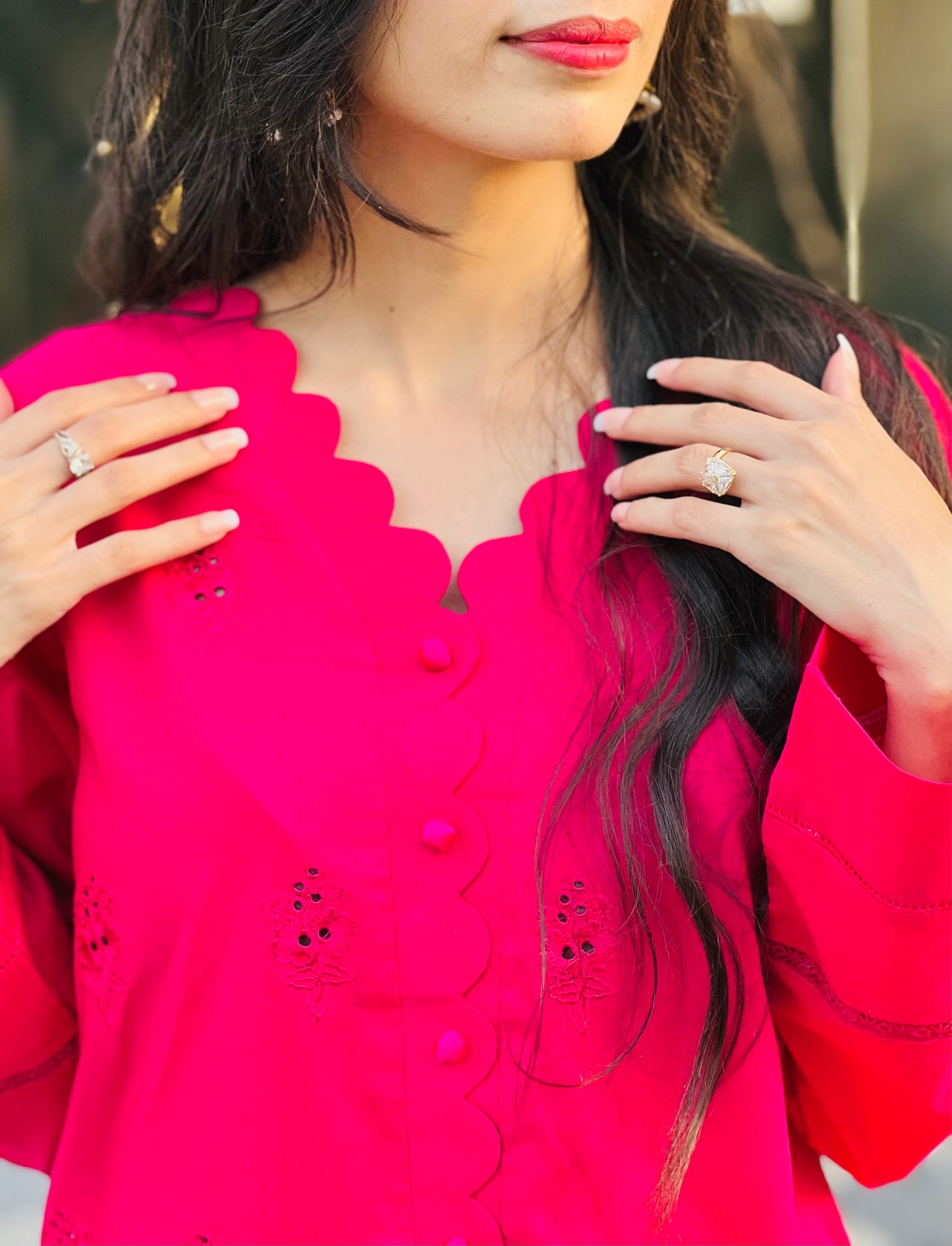 Fuchsia Pink 2-Piece Cotton Suit ( Unstitched )