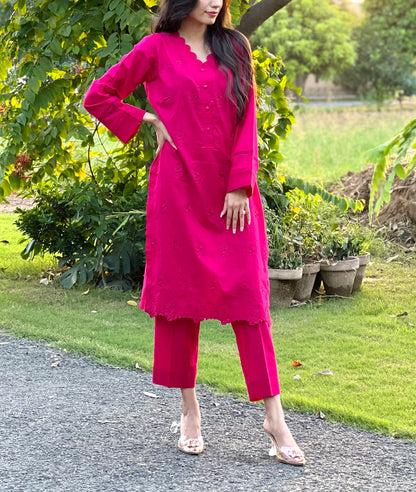 Fuchsia Pink 2-Piece Cotton Suit ( Unstitched )