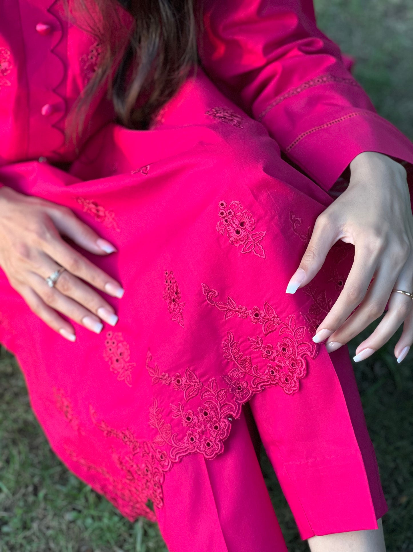 Fuchsia Pink 2-Piece Cotton Suit ( Unstitched )