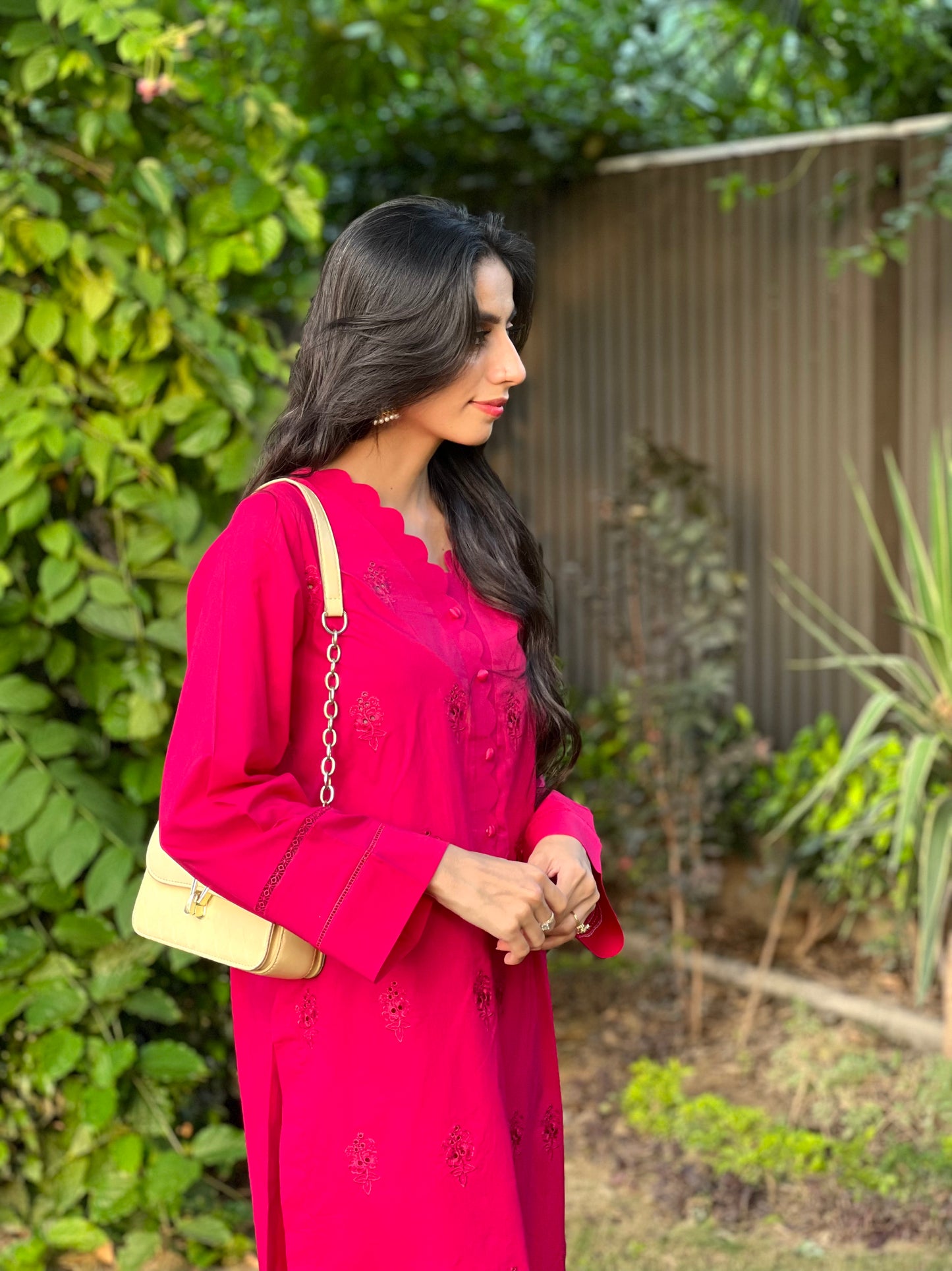Fuchsia Pink 2-Piece Cotton Suit ( Unstitched )